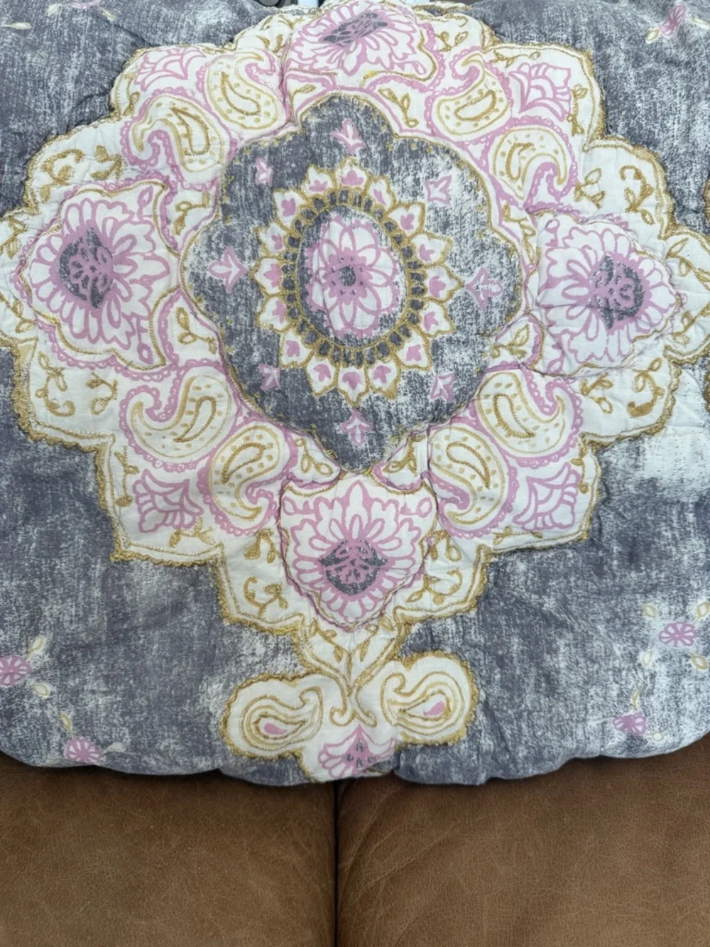 Pottery Barn Kids Pink Gold Gray Medallion Quilted Comforter